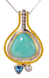 Silver & Gold Necklace with Amazonite and Topaz